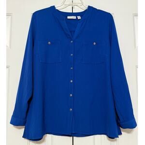 Susan Graver Royal Blue Long Sleeve Blouse, Size 16